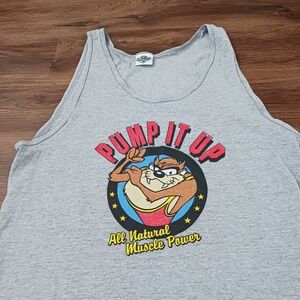Vintage 1991 Acme Clothing Taz Pump It Up Tank Top Mens Large Gray Looney Tunes